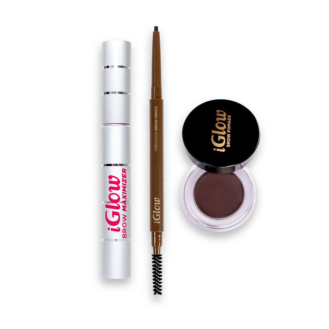 iGlow Brow serum + Brow Pencil Espresso + Pomade Dark Brown - iGlow Cosmetics