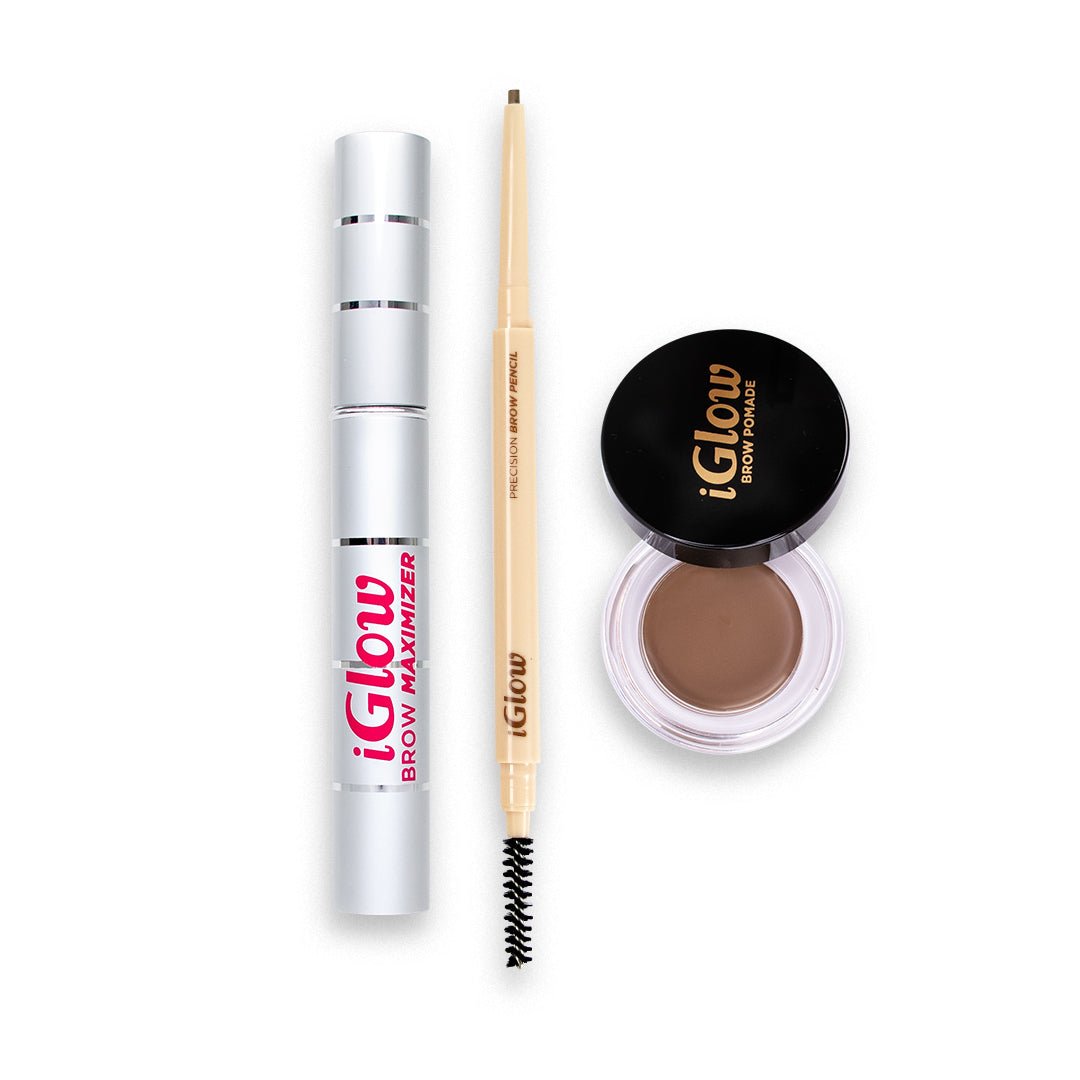 iGlow Brow serum + Brow Pencil Taupe + Pomade Light Brown - iGlow Cosmetics